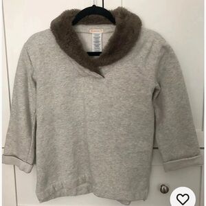 J.Crew Crewcuts Girls Fur Shawl Collar Sweatshirt Ivory Size 14